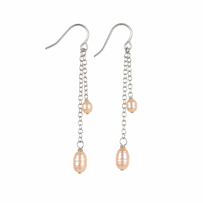 OOAK Freshwater Pearl Duo Chain Drop Earrings
