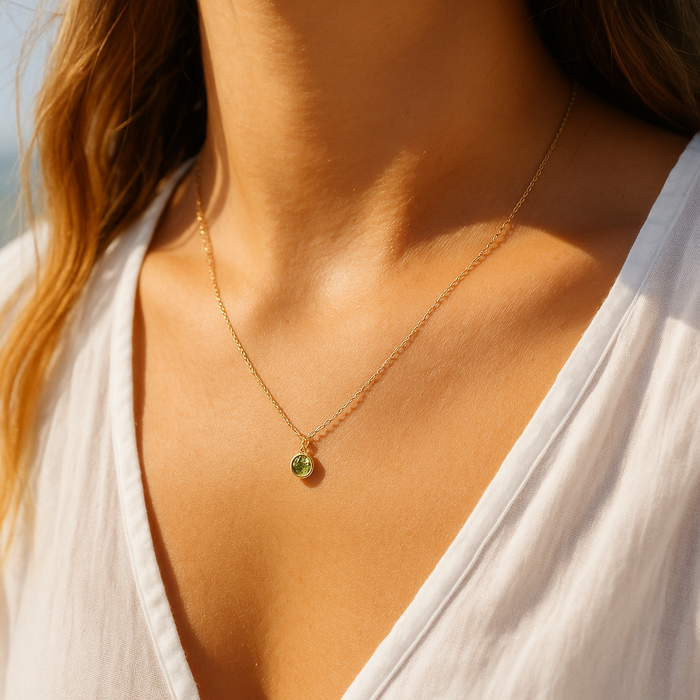 Teeny Tiny Peridot August Birthstone Necklace – 14k Gold Filled, 18” Chain