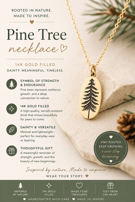 Pine Tree Charm Necklace - Dainty 14k Gold Filled Jewelry