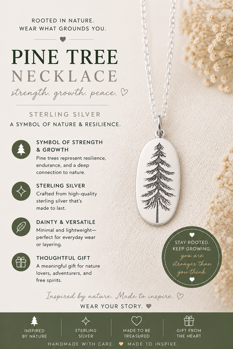 Sterling Silver Pine Tree Necklace – Minimalist Nature Charm