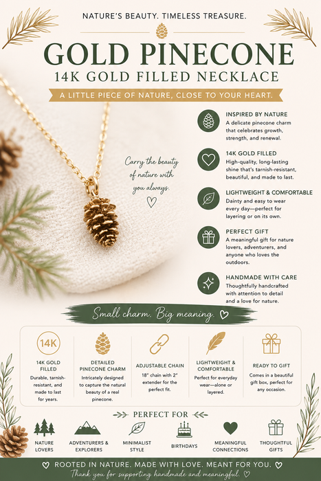 Gold Pinecone Charm 14k Gold Filled Necklace