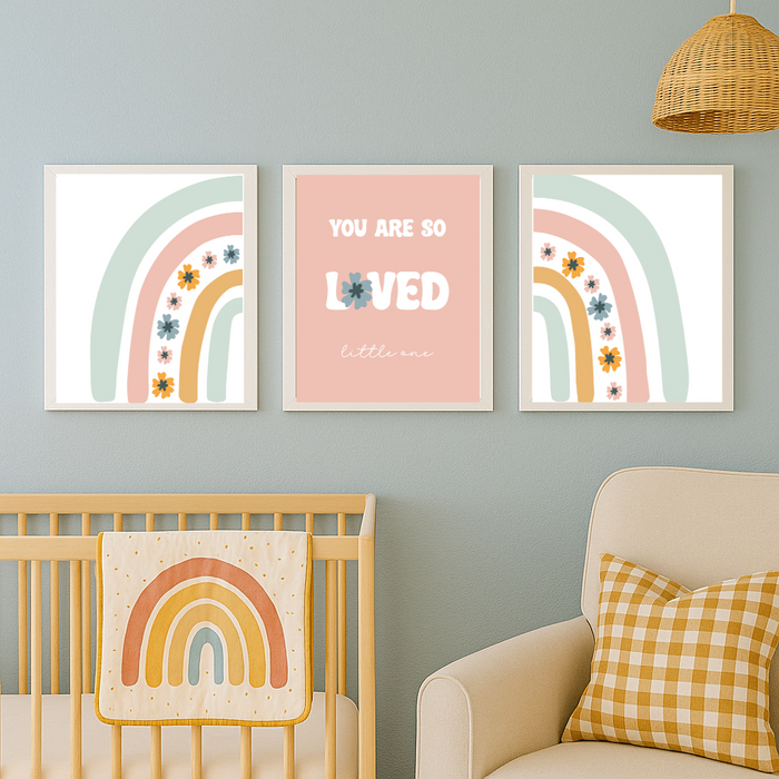 You Are So Loved Rainbow Nursery Art – 3 Piece Set | Green/Blue & Pink Versions | Printable Wall Decor, Instant Download