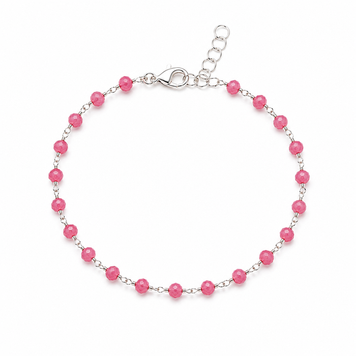 Hot Pink Agate Wire Wrapped Sterling Silver Bracelet