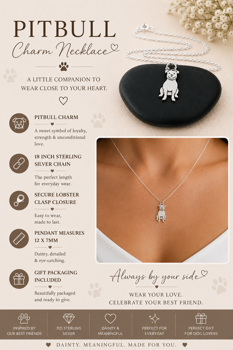 Pit Bull Charm Necklace - Sterling Silver Jewelry