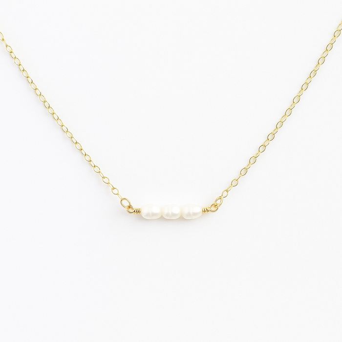 Dainty Pearl Choker – 14k Gold Filled Chain – Three Freshwater Pearls – Handmade in Raleigh