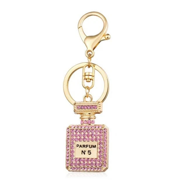 Pink Rhinestone Perfume Bottle Keychain