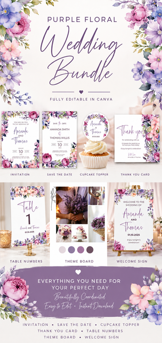 7-Piece Purple Floral Wedding Bundle