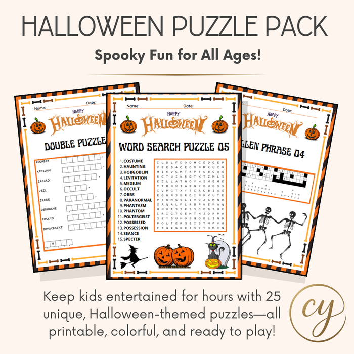 Halloween Puzzle Pack – 25 Printable Halloween Puzzles for Kids (PDF, Instant Download)