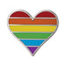 Heart-shaped pin with rainbow colors on a white background