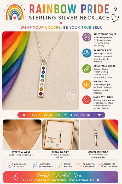 Rainbow Pride 925 Sterling Silver Charm Necklace