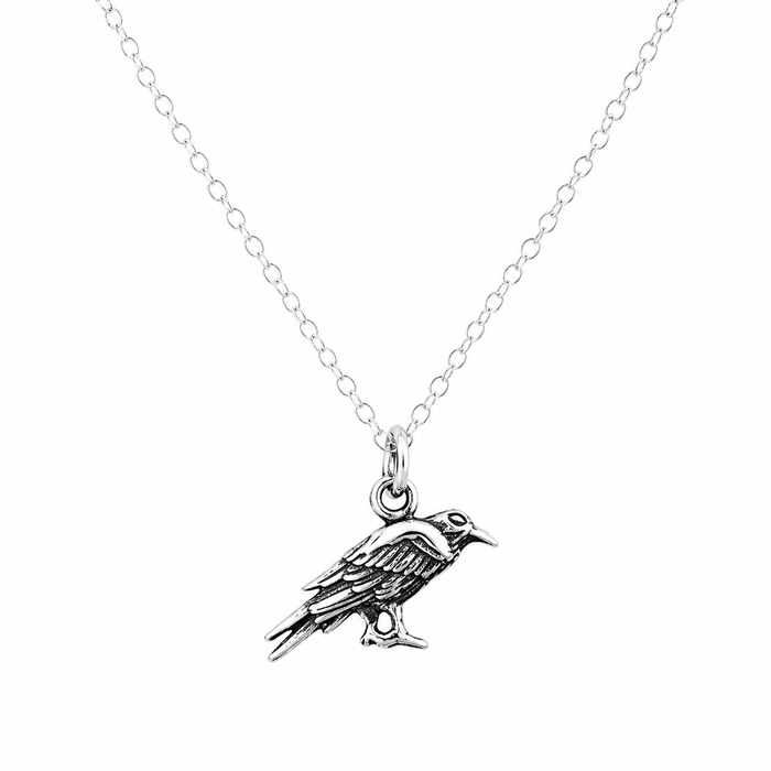 Raven Charm Necklace Crow Bird Charm - Handmade Sterling Silver Jewelry
