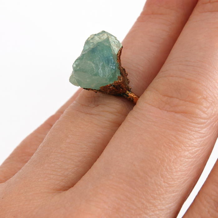 Electroformed Green Fluorite Statement Ring – One of a Kind Copper Crystal Ring – Size 5.5