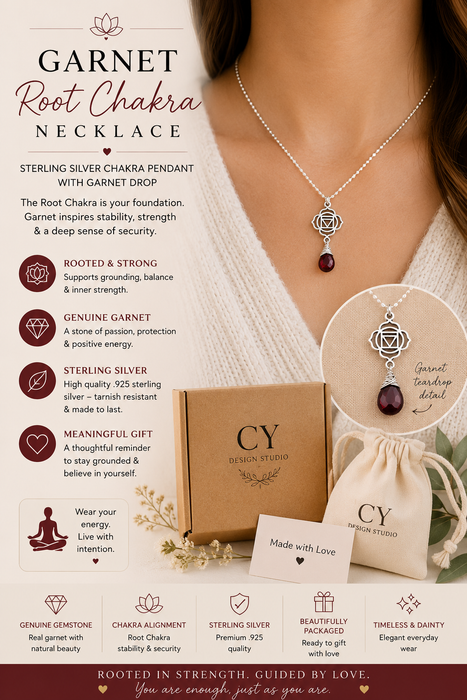 Garnet Root Chakra Necklace – Sterling Silver Chakra Pendant