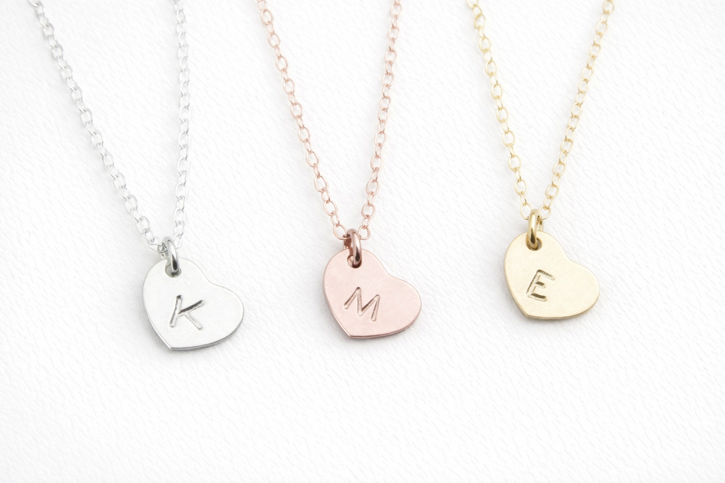 Tiny Heart Initial Necklace – Personalized Sterling Silver or Gold Filled