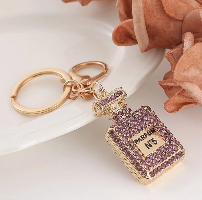 Pink Rhinestone Perfume Bottle Keychain