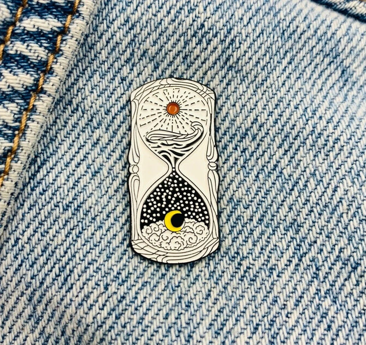 Day & Night Hourglass Enamel Pin – Sun and Moon Time Pin