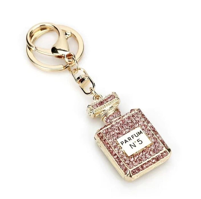 Pink Rhinestone Perfume Bottle Keychain