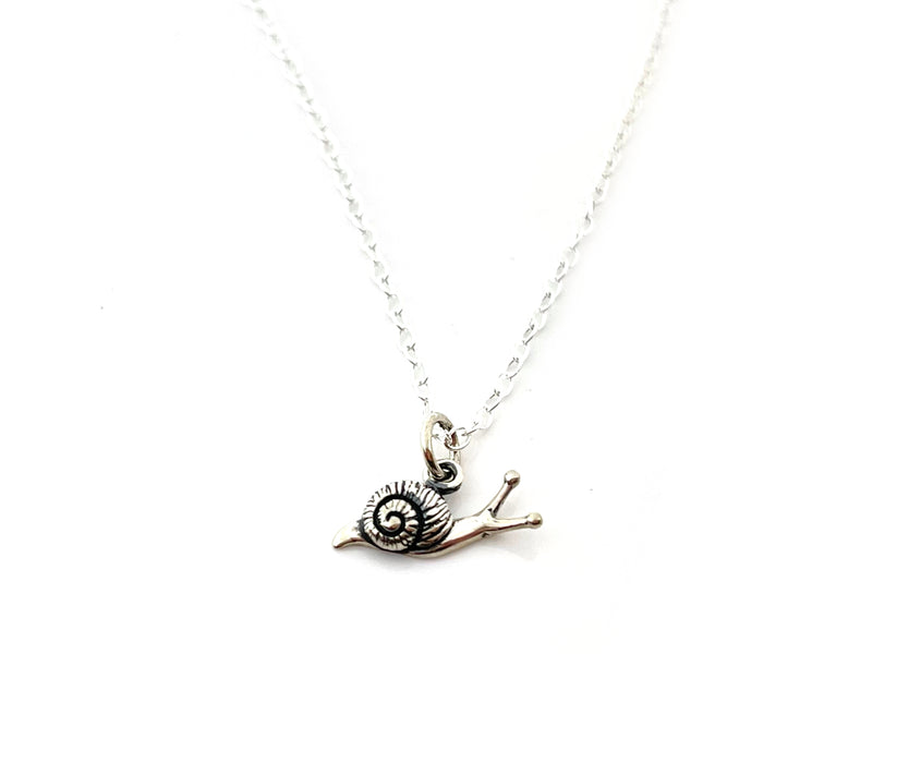 Tiny Sterling Silver Snail Necklace - Snail Charm - Handmade Jewelry