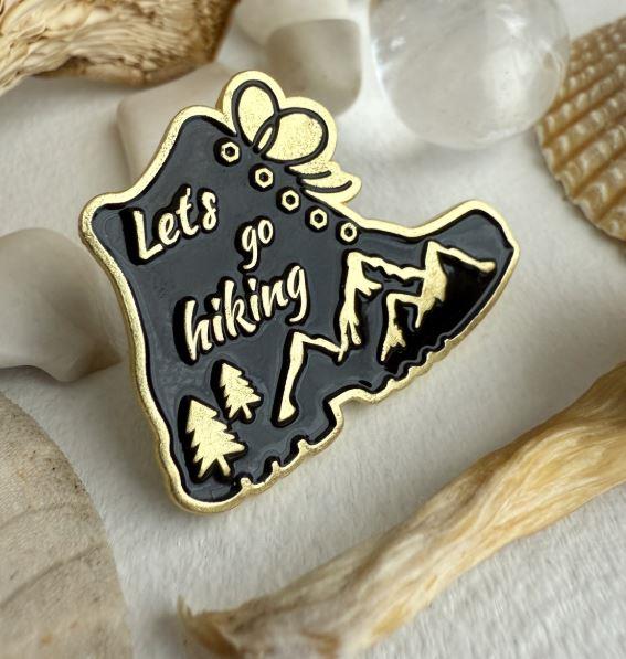 Let’s Go Hiking Enamel Pin – Mountain Boot Outdoor Adventure Lapel Pin