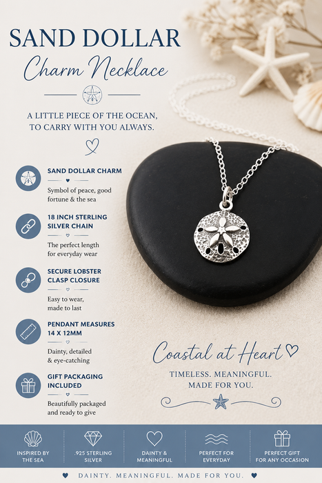 Sand Dollar Charm Necklace - Sterling Silver Jewelry