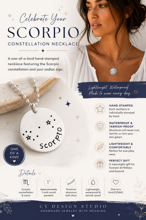 OOAK Hand-Stamped Scorpio Constellation Necklace