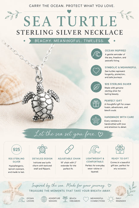 Sterling Silver Sea Turtle Necklace – Beachy Handmade Gift