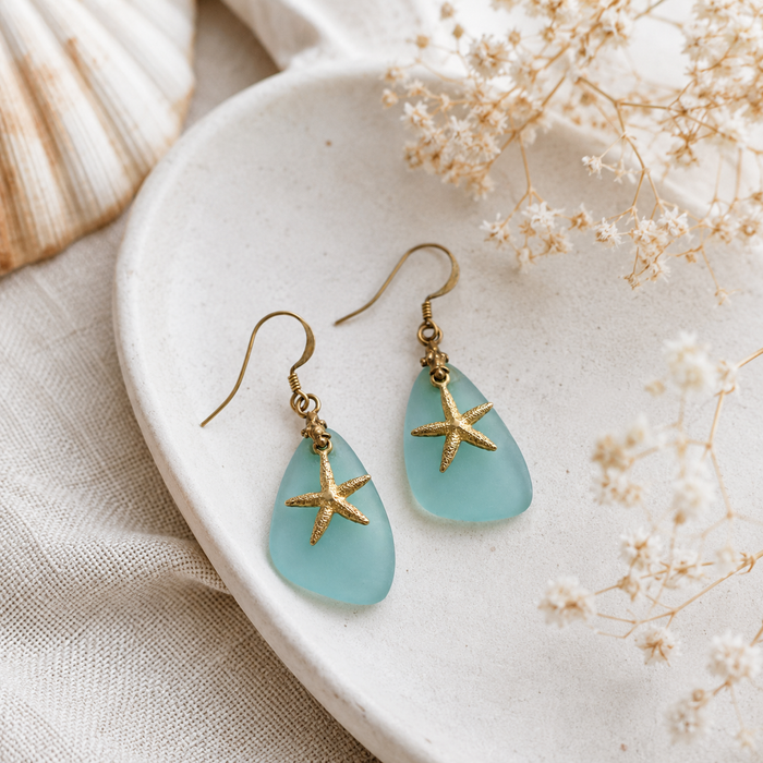 Sea Glass Starfish Earrings