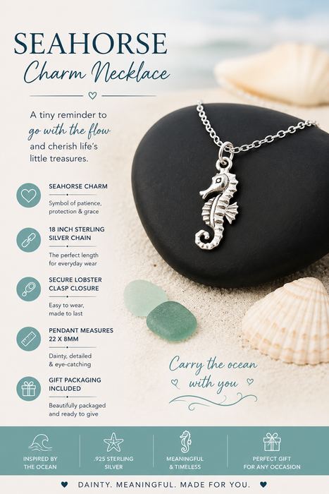 Seahorse Charm Necklace - Sterling Silver Jewelry