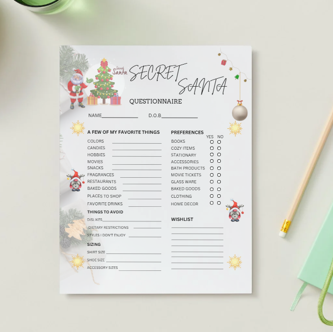 Secret Santa Questionnaire | Editable Canva Template