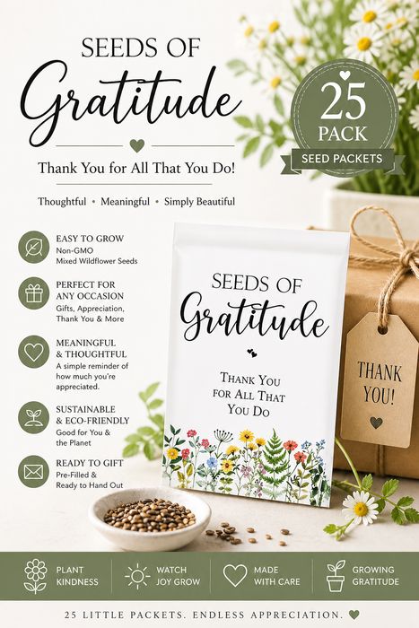 Seeds of Gratitude 25 Pack • Thank You Seed Packets • Wildflower Seed Favors