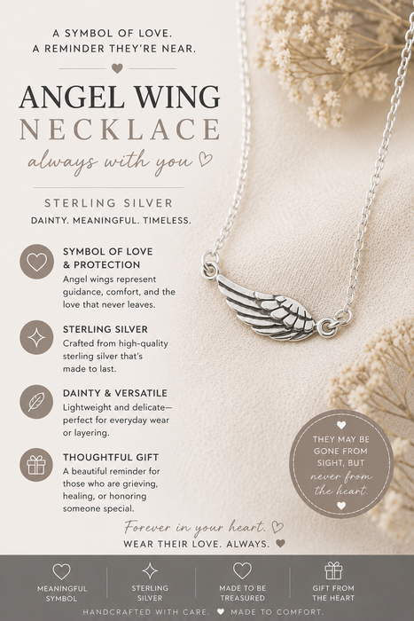 Dainty Sterling Silver Angel Wing Necklace – Simple Memorial Jewelry & Remembrance Gift