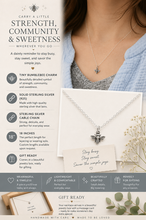 Tiny Sterling Silver Bumblebee Necklace – Simple Everyday Bee Charm Jewelry