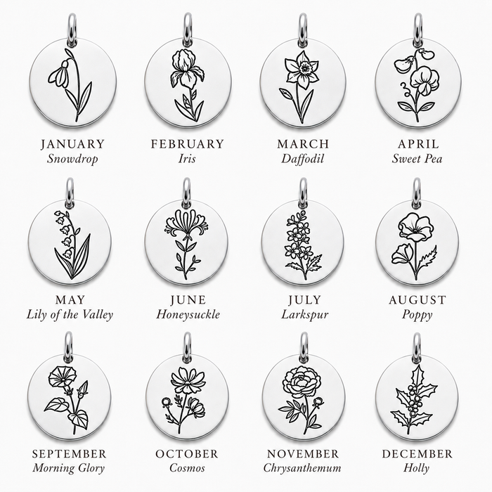Birth Flower Necklace | Hand Stamped | Sterling Silver