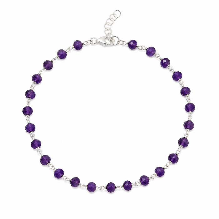 Amethyst Gemstone Sterling Silver Layering Bracelet