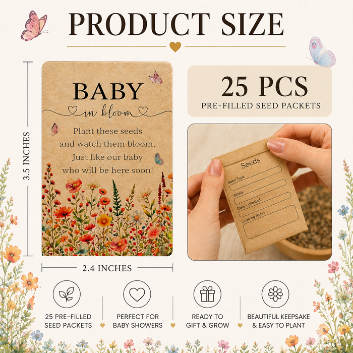 Baby in Bloom Seed Packet Favors, 25 Pre Filled