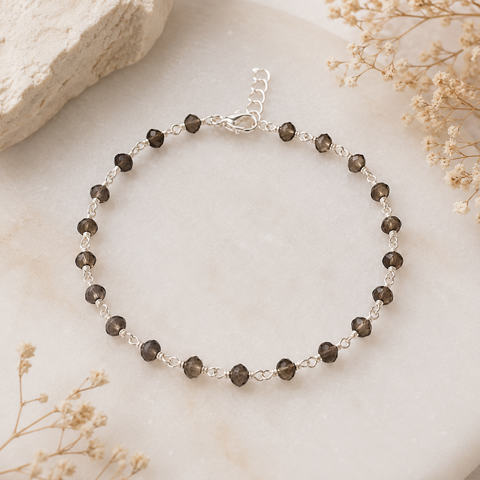 Smoky Quartz Wire Wrapped Sterling Silver Bracelet