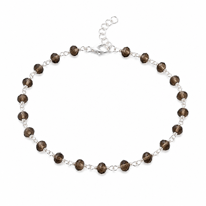 Smoky Quartz Wire Wrapped Sterling Silver Bracelet