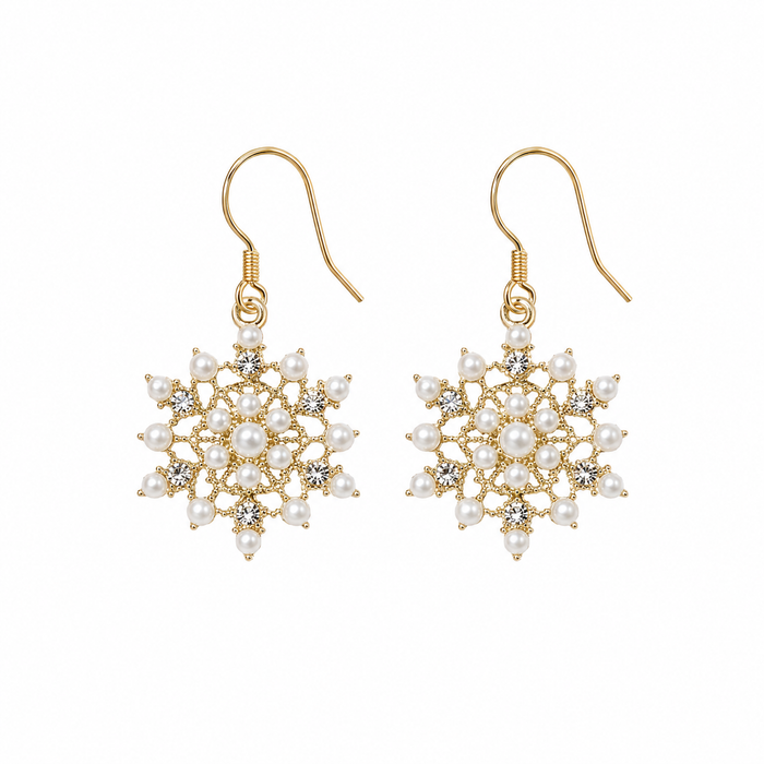 OOAK Faux Pearl Snowflake Christmas Earrings