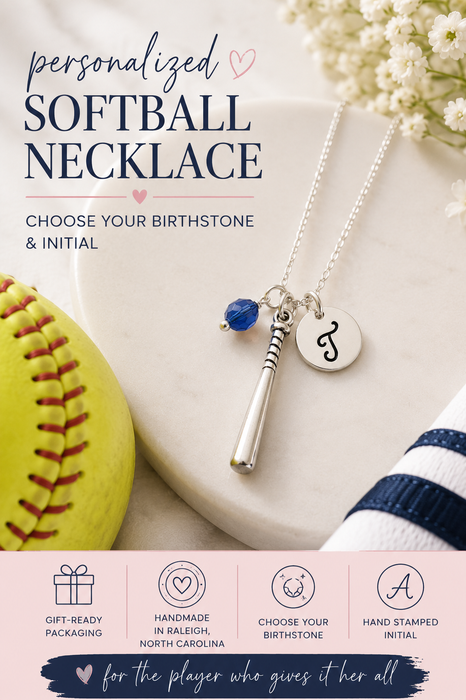 Personalized Softball Bat Sterling Silver Necklace