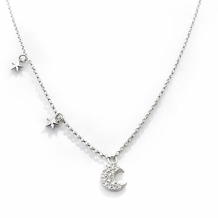 Sterling Silver CZ Crescent Moon Necklace