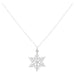 a close up view of a sterling silver snowflake charm on a silver chain on a solid white background