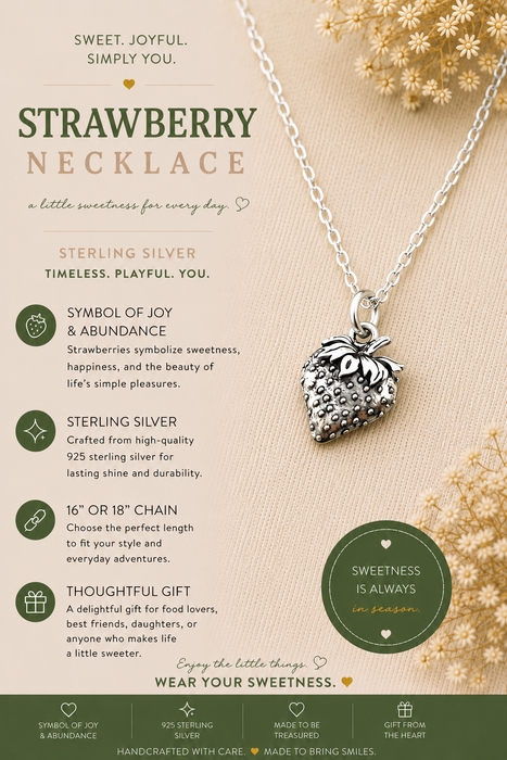 Strawberry Fruit Food Charm Sterling Silver Necklace