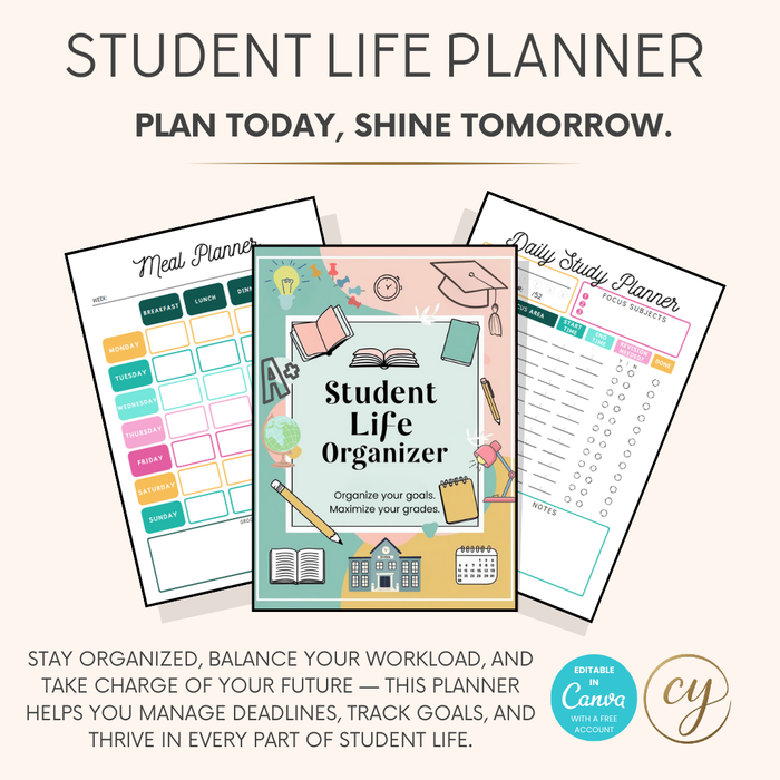 Student Life Organizer | 48-Page Printable & Canva Template