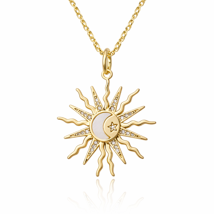 Sun & Moon Necklace — Mother of Pearl Shell Moon, Gold Filled Chain