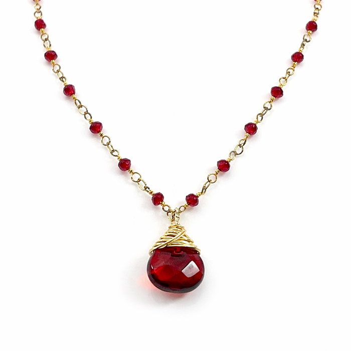 Red Glass Pendant Necklace – Gold Plated Brass, 18 Inch