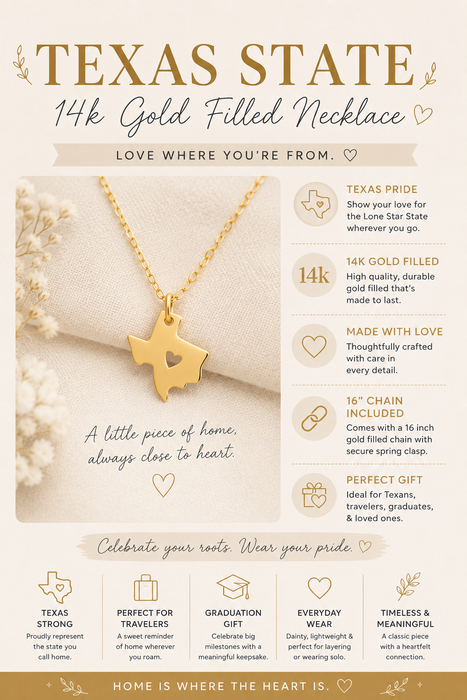 Texas State 14k Gold Filled Necklace