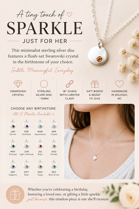 Dainty Birthstone Disc Necklace – Personalized Swarovski Charm on 18" Chain