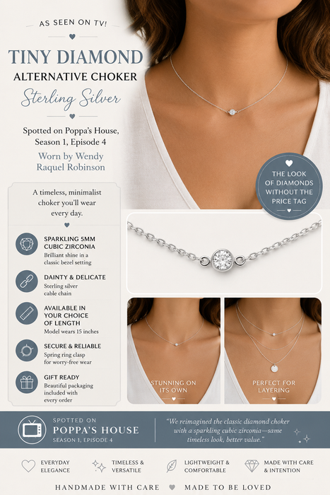 Tiny Diamond Alternative Choker, Sterling Silver - As Seen on Poppa’s House