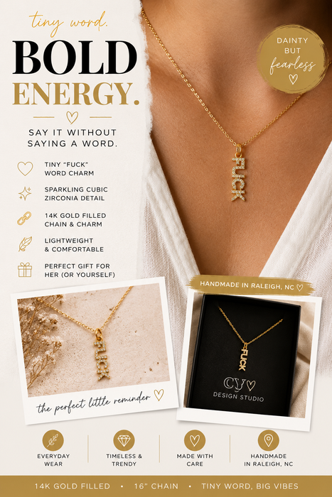 Tiny “Fuck” Necklace – 14K Gold Filled Dainty Word Necklace – Minimalist Statement Jewelry – 16" Chain