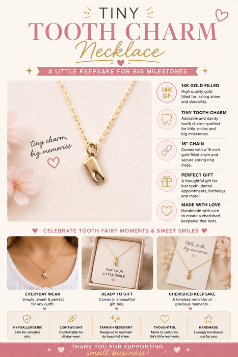 Tiny Tooth Charm Necklace - 14k Gold Filled Jewelry - Handmade Necklace
